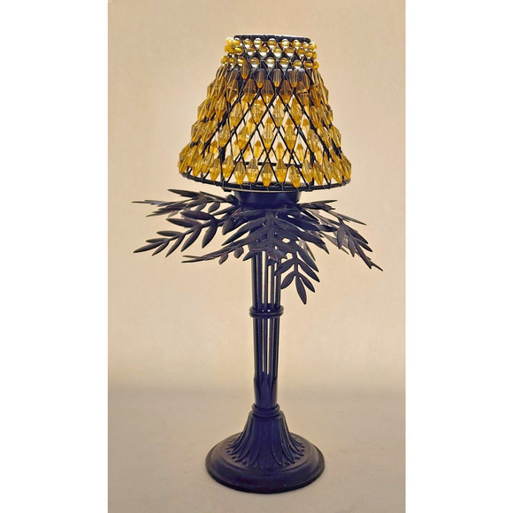 CANDLE HOLDER-Palm Tree-Tea Light-Beaded Shade-Table Stand-Unique-Tropical - Picture 1 of 12
